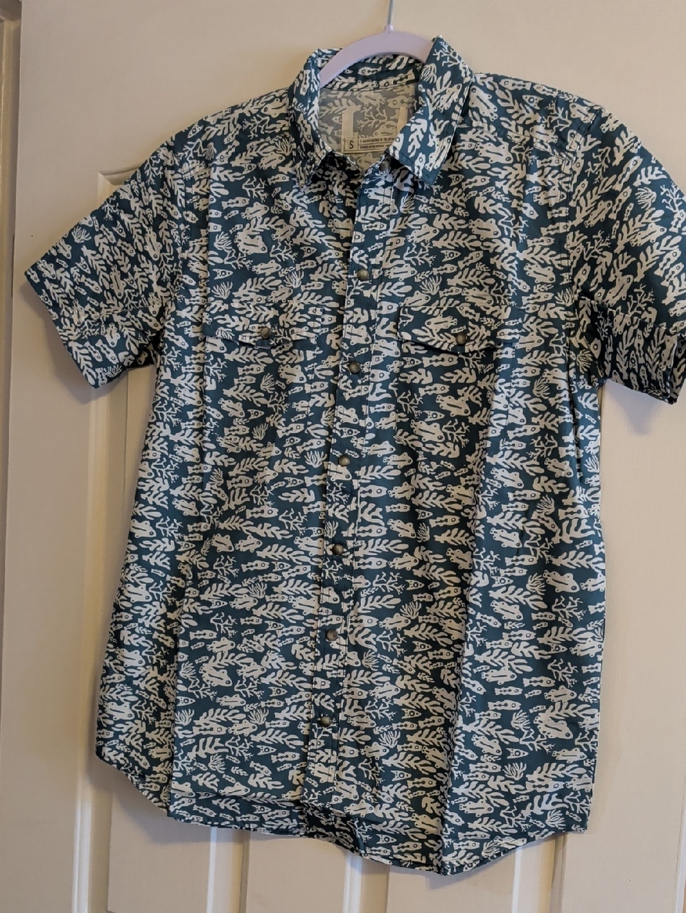 Aventura Teal and White Short-Sleeve Button-Down Shirt